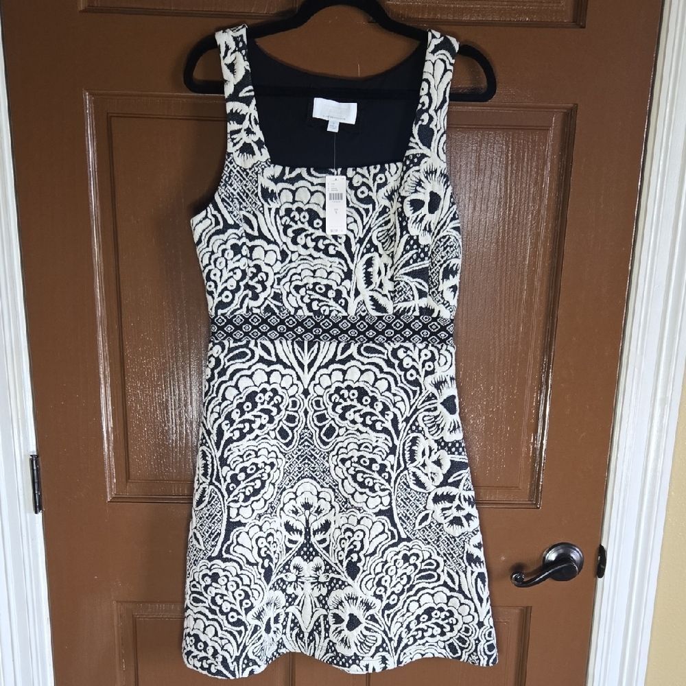 Anthropologie-Blk/iv textured A line dress with different band Sz S NWT - Picture 1 of 10